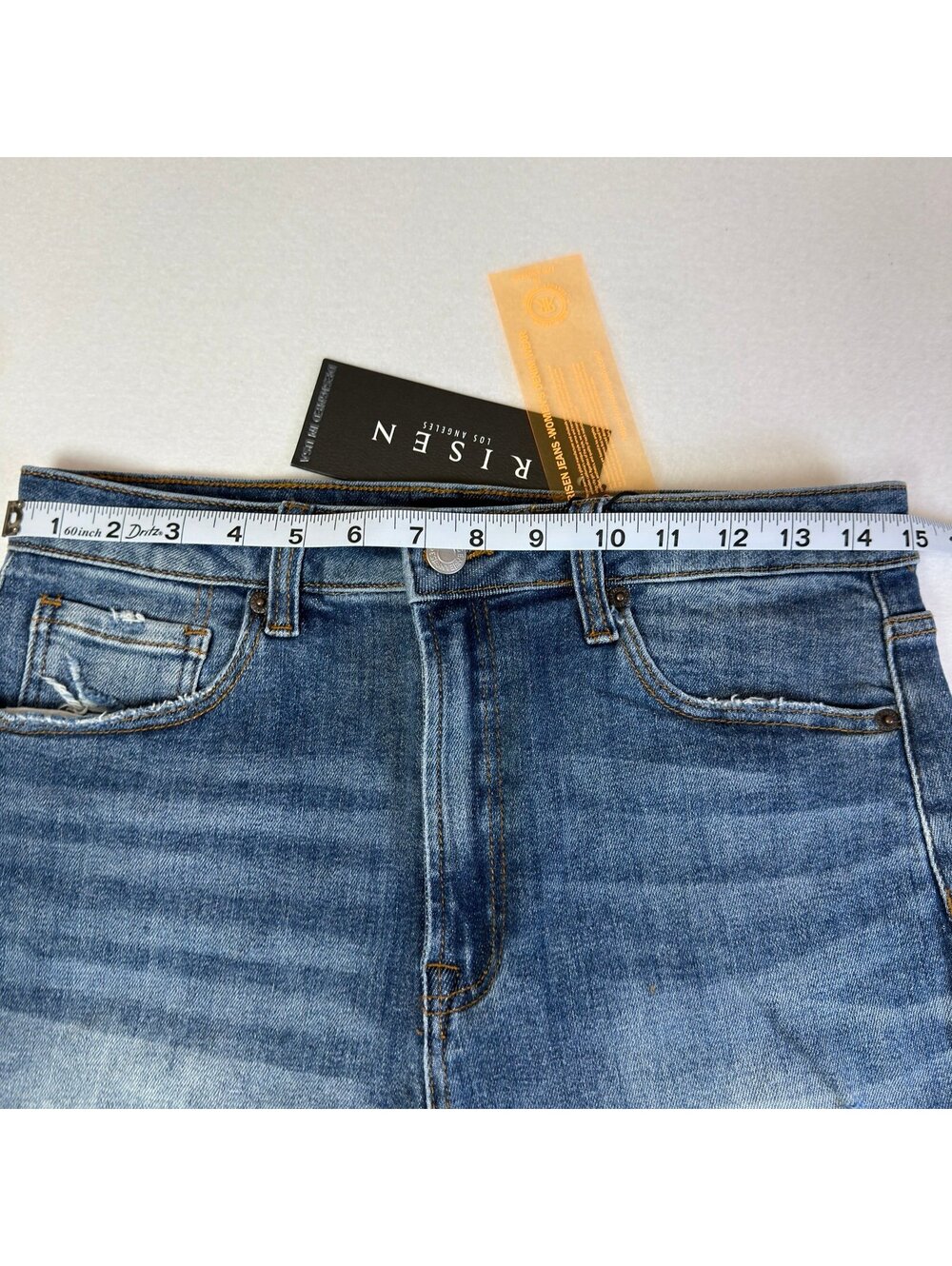 NWT Risen Jeans High Rise Distressed Frayed Hem Denim Shorts Size L - Picture 3 of 7